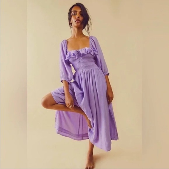 Free People Oasis Midi Dress Purple/Lilac Smocked Top - Picture 1 of 4